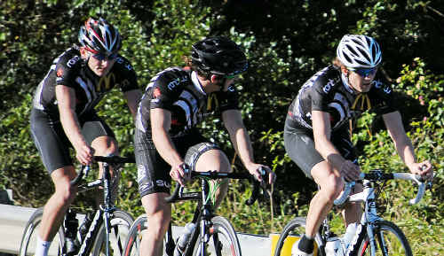 Daniel Alcock, Aaron O’Grady and Reece Edwards compete in the time trial. Daniel Alcock, Aaron O’Grady and Reece Edwards compete in the time trial.